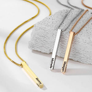 Engraved Name ID Necklace Square Pendant Personalized Stainless Steel