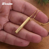 Engraved Name ID Necklace Square Pendant Personalized Stainless Steel