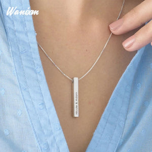 Engraved Name ID Necklace Square Pendant Personalized Stainless Steel