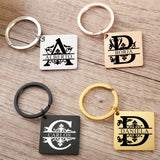 Engraved Name Initials Key Chain Square Stainless Steel Keychain