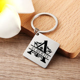 Engraved Name Initials Key Chain Square Stainless Steel Keychain
