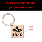 Engraved Name Initials Key Chain Square Stainless Steel Keychain