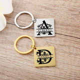 Engraved Name Initials Key Chain Square Stainless Steel Keychain