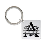 Engraved Name Initials Key Chain Square Stainless Steel Keychain