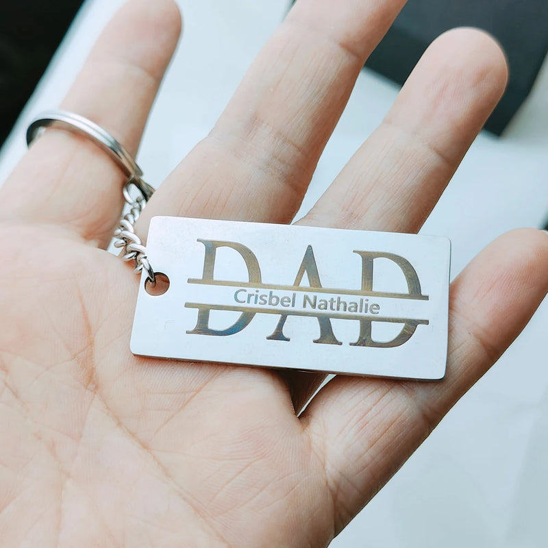 Engraved Name Key Ring Stainless Steel Dad Key Chain Father's Gift