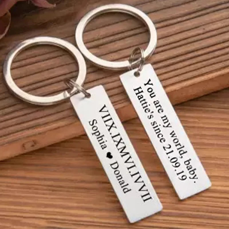Engraved Name Keychain for Women Stainless Steel Couple Keychain Gift