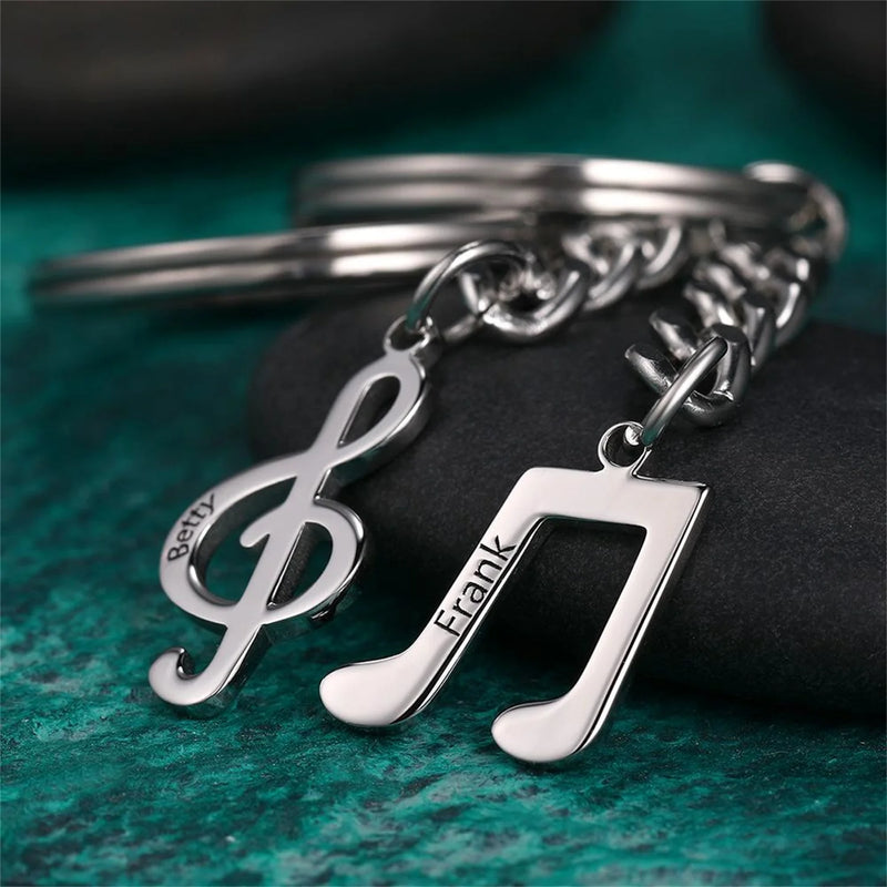 Engraved Name Musical Note Puzzle Keychain Set