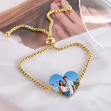 Engraved Name Photo Bracelet for Women Stainless Steel Heart ID Tag