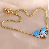 Personalized Name Photo Bracelet Stainless Steel Heart ID Tag Couple Jewelry