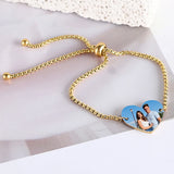 Personalized Name Photo Bracelet Stainless Steel Heart ID Tag Couple Jewelry