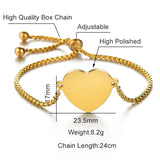 Personalized Name Photo Heart Baby Bracelet Stainless Steel Adjustable Chain