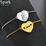 Personalized Name Photo Heart Baby Bracelet Stainless Steel Adjustable Chain