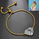Personalized Name Photo Heart Baby Bracelet Stainless Steel Adjustable Chain