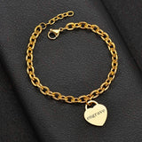 Engraved Names Date Stainless Steel Heart Pendant Bracelet