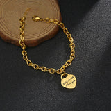 Engraved Names Date Stainless Steel Heart Pendant Bracelet