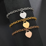 Engraved Names Date Stainless Steel Heart Pendant Bracelet