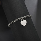 Engraved Names Date Stainless Steel Heart Pendant Bracelet