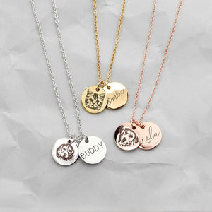 Engraved Pet Name Portrait Necklace Personalized Round Pendant Women Jewelry