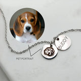 Engraved Pet Name Portrait Necklace Personalized Round Pendant Women Jewelry