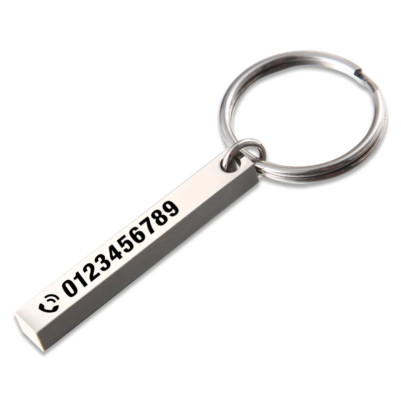 Vertical 3D Bar Key Chain-Engraved Phone Number-Keychain