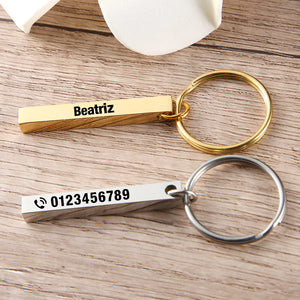 Vertical 3D Bar Key Chain-Engraved Phone Number-Keychain