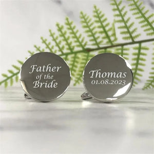 Personalized Round Cufflinks Groom Wedding Shirt Engraved