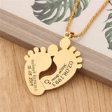 Stainless Steel Baby Feet Name & Birthday Pendant Necklace