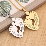 Stainless Steel Baby Feet Name & Birthday Pendant Necklace