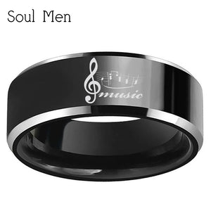 Music Note Line Engraved 8mm Tungsten Wedding Ring