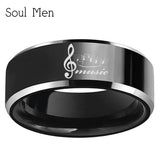 Music Note Line Engraved 8mm Tungsten Wedding Ring