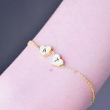 Engraved Tiny Heart Initial Charm Stainless Steel Pendant Bracelet
