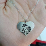 Engraved Carved Pet Photo Heart Pendent Necklace Keychain