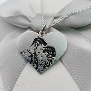 Engraved Carved Pet Photo Heart Pendent Necklace Keychain