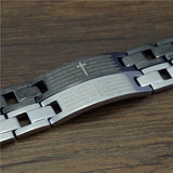 Engraved Cross Scripture Men's Stainless Steel Bracelet