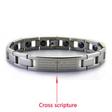 Engraved Cross Scripture Men's Stainless Steel Bracelet