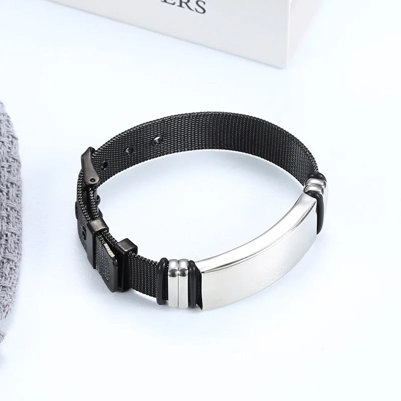 Engraved Stainless Steel Mesh Watch Wristband for Men
