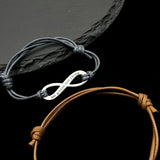 Engraving Name Bracelet Infinity Pendant Adjustable Leather Rope Bracelet