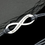 Engraving Name Bracelet Infinity Pendant Adjustable Leather Rope Bracelet