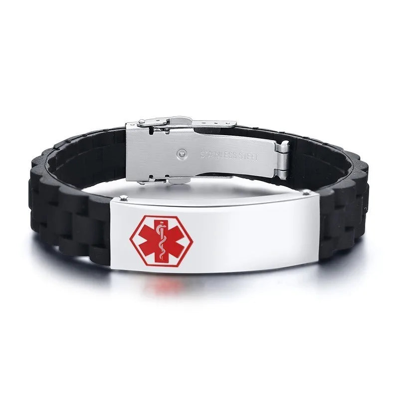 Engraving Name Disease Info Emergency ID Bracelet Men Silicone Medical Alert