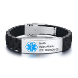 Engraving Name Disease Info Emergency ID Bracelet Men Silicone Medical Alert