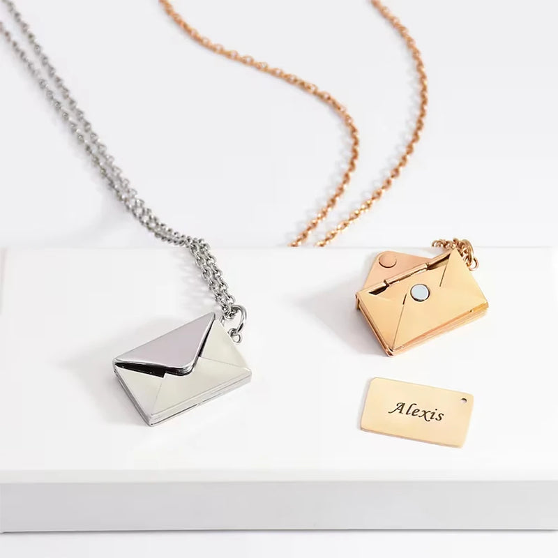 Engraved Name Love Letter Envelope Pendant Necklace