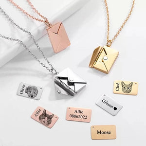Personalized Pet Portrait Necklace Engraved Name Envelope Pendant