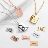 Personalized Pet Portrait Necklace Engraved Name Envelope Pendant
