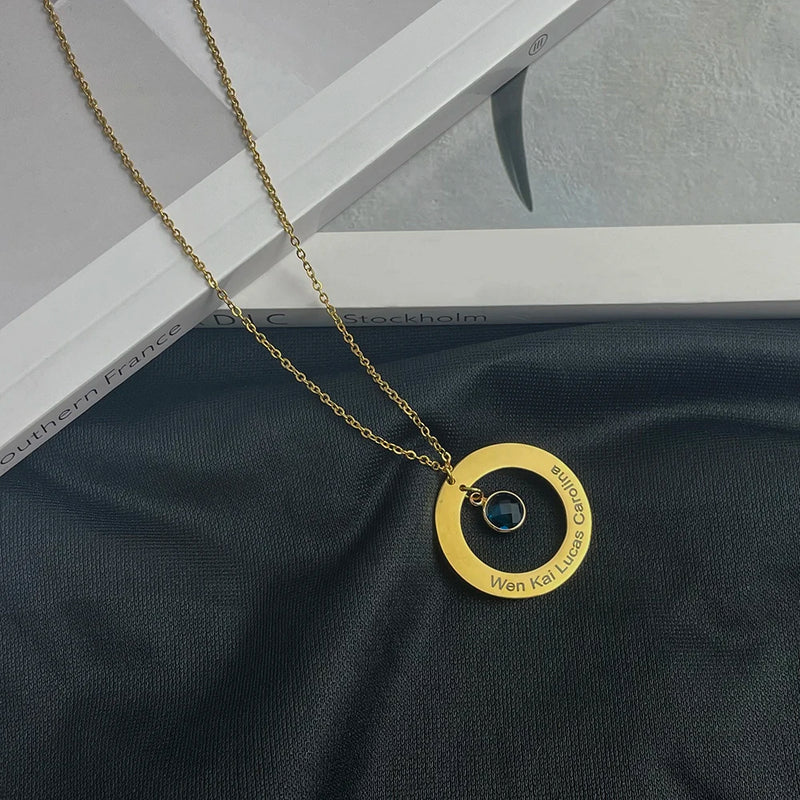 Personalized Birthstone Pendant Necklace Stainless Steel Jewelry