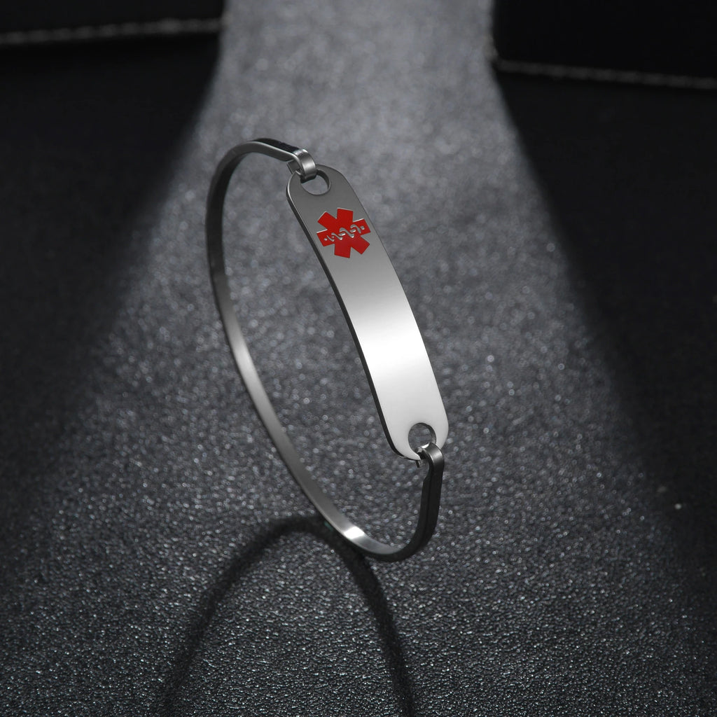 Engraved Stainless Steel ID Tag Bangle Bracelet