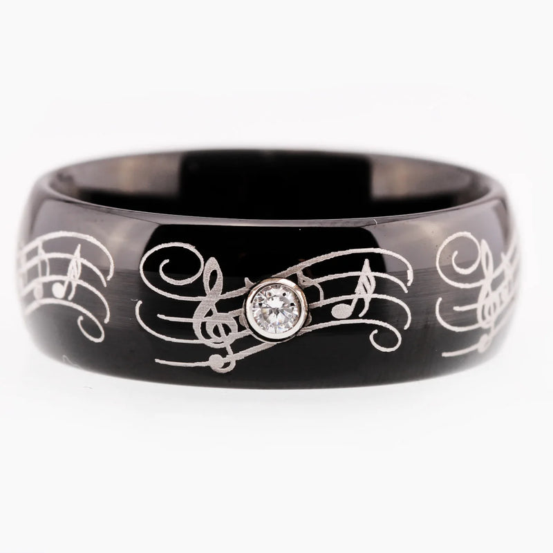 Tungsten Carbide Musical Note Ring Wedding Bands Comfort Fit