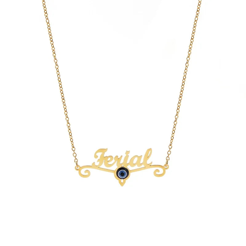 Custom Evil Eye Name Necklace for Women Stainless Steel Nameplate Pendant
