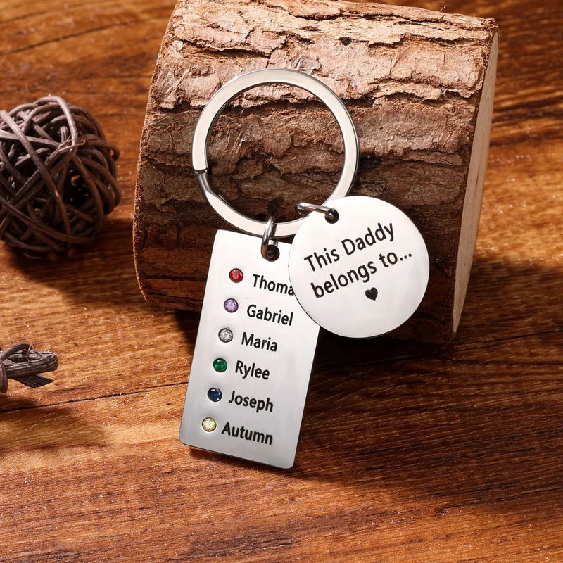 Family Keychain Daddy belongs to Names Personalized Birthstone Keychain