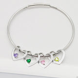 Personalized Family Names Heart Bangle with Birthstone Bracelet