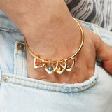 Personalized Family Names Heart Bangle with Birthstone Bracelet
